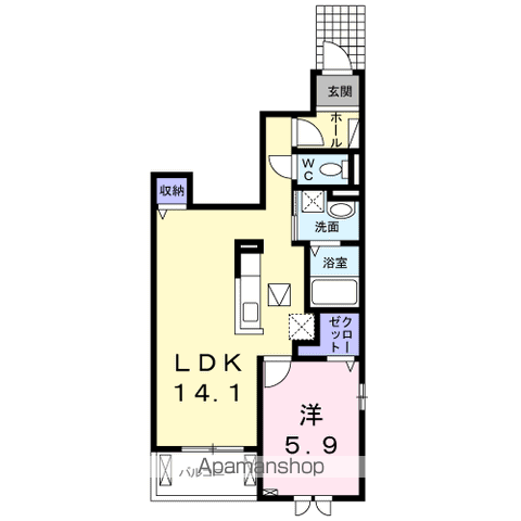 レゾンドⅢ 古市橋(1LDK/1階)の間取り写真