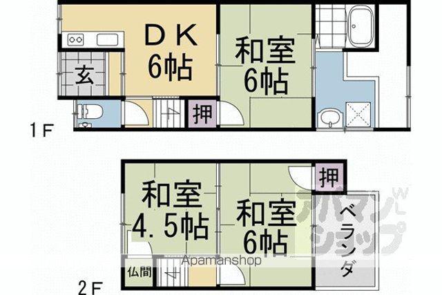 奈良線 ＪＲ藤森駅 徒歩6分 2階建 築66年(3DK)の間取り写真