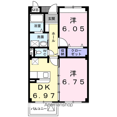 サニーセトル弐号館(2DK/1階)の間取り写真