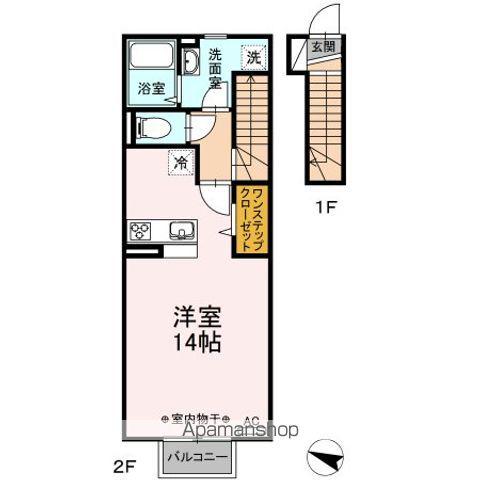 サンテラス B(ワンルーム/2階)の間取り写真