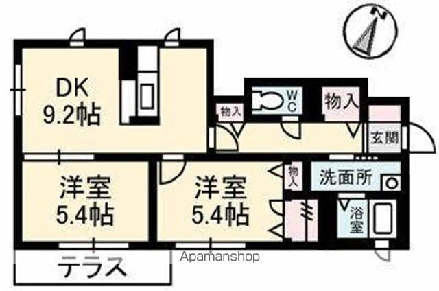 北山荘 A棟1(2DK/1階)の間取り写真