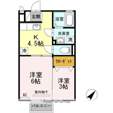 スピカ田中 B棟(2K/2階)の間取り写真