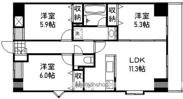 ラ・ペジブル駅西(3LDK/2階)の間取り写真