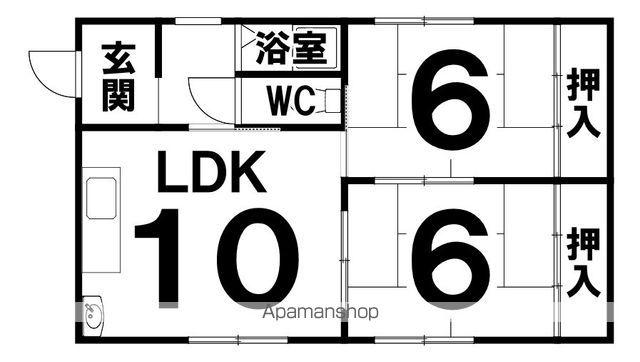 北海道帯広市 1階建 築50年(2LDK)の間取り写真
