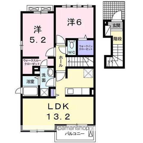 パルガーデン中央インターⅢ(2LDK/2階)の間取り写真