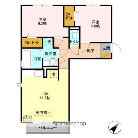 エスポワールD(2LDK/2階)の間取り写真