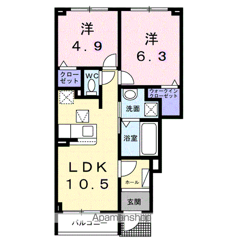 シェル クレール Ⅱ(2LDK/1階)の間取り写真