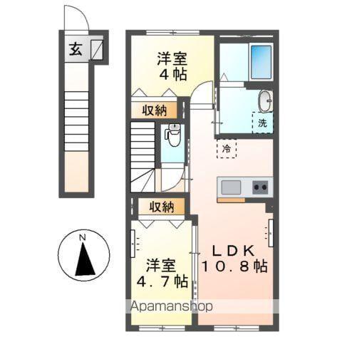 エスト ガーデニア(2LDK/2階)の間取り写真