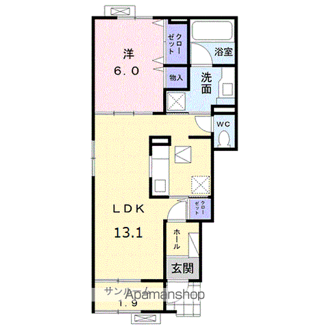 カーサ・ヴィバーチェ(1LDK/1階)の間取り写真