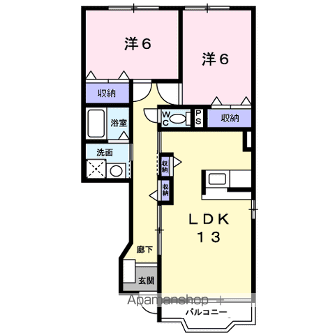 西小路ハイツⅢ(2LDK/1階)の間取り写真