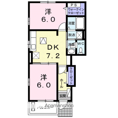 シーダーホープ(2DK/1階)の間取り写真