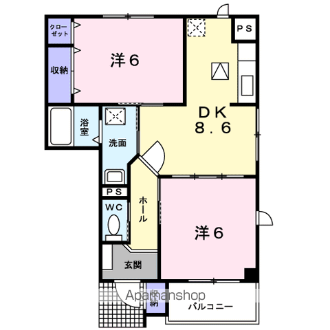 メゾン・ファミール(2DK/1階)の間取り写真