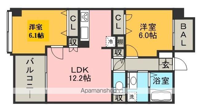 レジディア天神南(2LDK/13階)の間取り写真