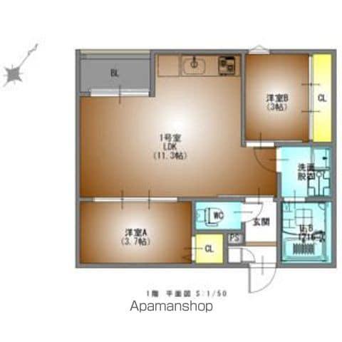REGALESTルミナス黄金(2LDK/1階)の間取り写真