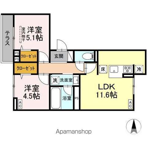 ヴィラ アンムート赤堤(2LDK/1階)の間取り写真