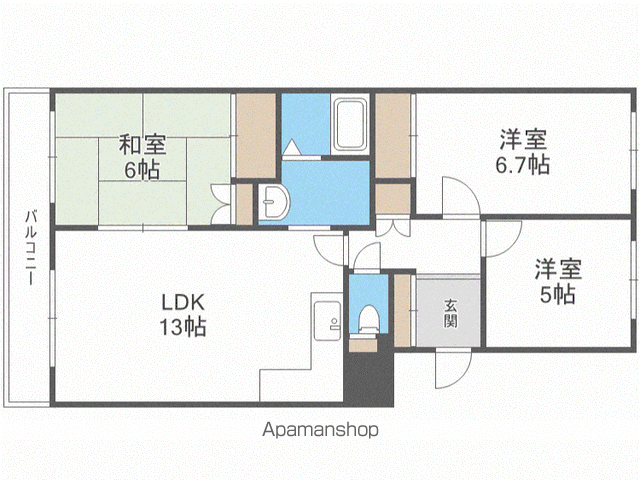 ライラックマンション大谷地(3LDK/5階)の間取り写真