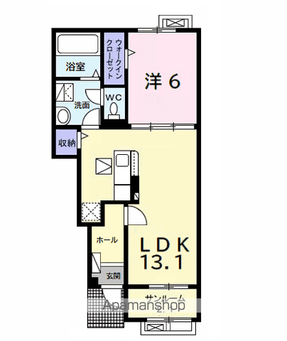 サン ヴェール 大芝 Ⅲ B(1LDK/1階)の間取り写真
