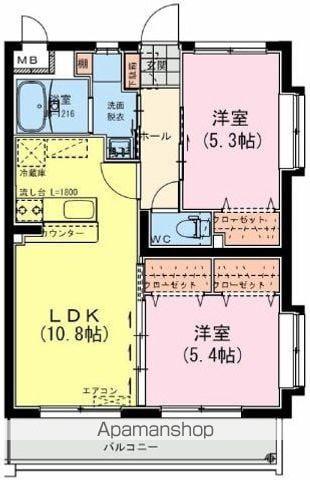 ヴァレンティナ 北棟(2LDK/3階)の間取り写真