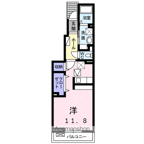 アムリタⅡ(ワンルーム/1階)の間取り写真
