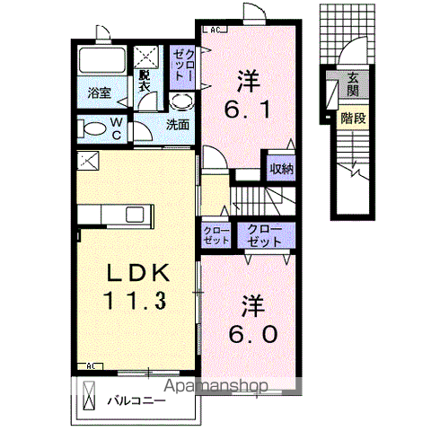 パリス・ドリーム(2LDK/2階)の間取り写真