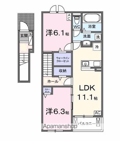 サンデヴォーテⅠ(2LDK/2階)の間取り写真
