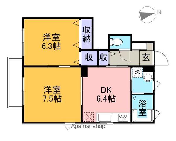 ディアコート参・四・伍番館(2DK/1階)の間取り写真