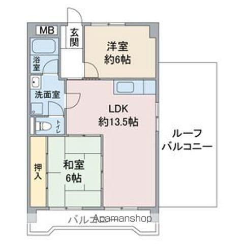 ハイツ白山(2LDK/4階)の間取り写真