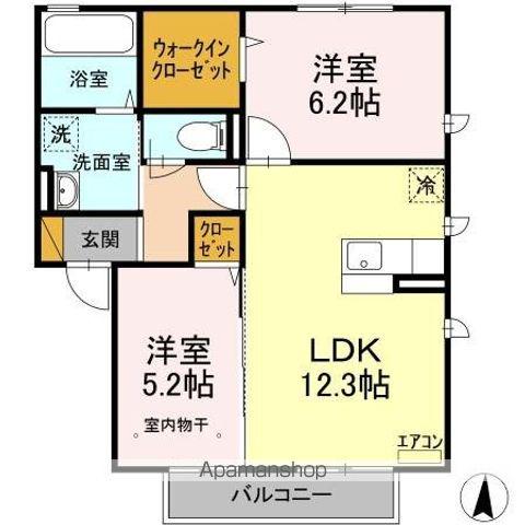 PARK HILLS MIYAKO F(2LDK/2階)の間取り写真