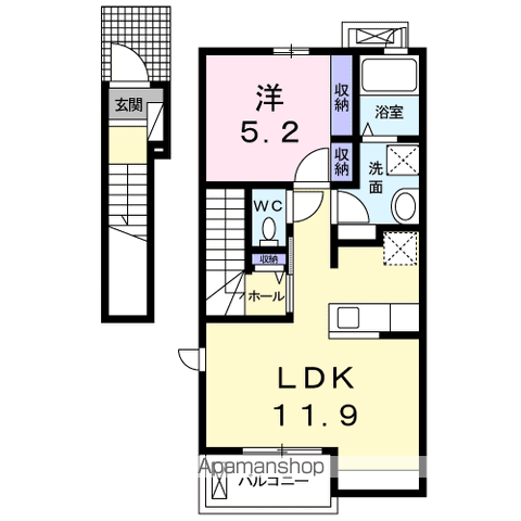 グランヌーボー三ツ割(1LDK/2階)の間取り写真