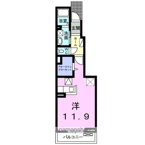 ブローテKSⅢ(ワンルーム/1階)の間取り写真