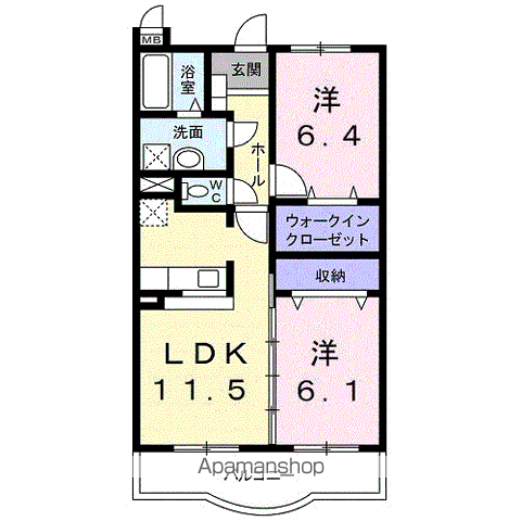 ルーチェ・デル・ソーレ(2LDK/2階)の間取り写真