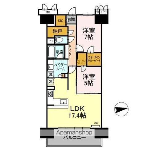 プレミスト鷹匠702号(2LDK/7階)の間取り写真