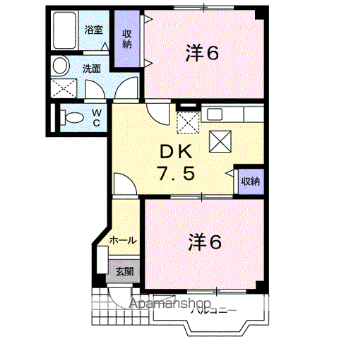 エクセレントヴィラB(2DK/1階)の間取り写真