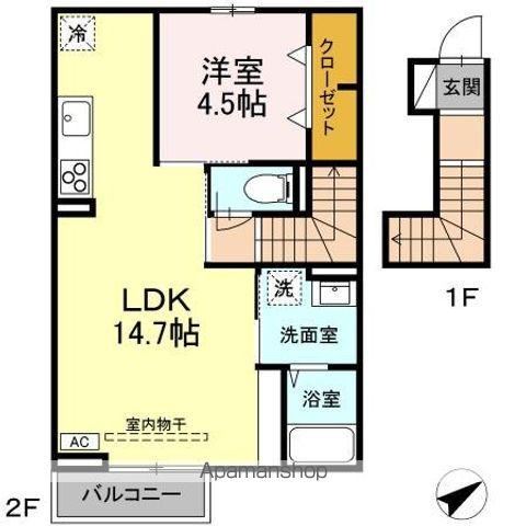 RESUA月が丘(1LDK/2階)の間取り写真