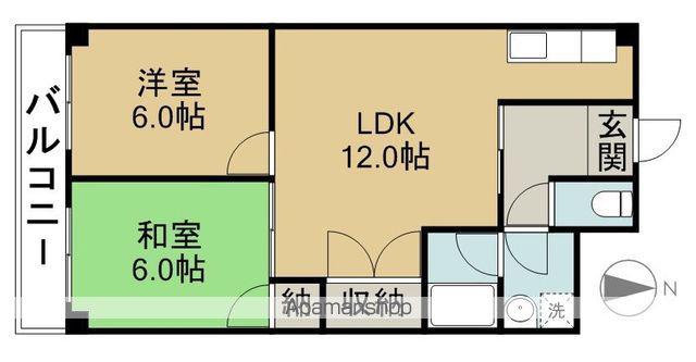 ユームⅤかやづ(2LDK/6階)の間取り写真