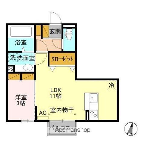 ラ・リヴィエール(1LDK/2階)の間取り写真