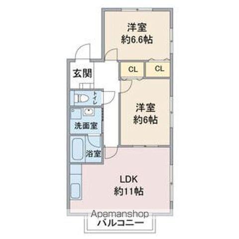 ルースリーリヤ(2LDK/2階)の間取り写真