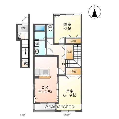 メルヴェーユ新成B(2DK/2階)の間取り写真