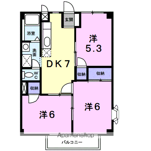 グリーンアビタシオン(3DK/2階)の間取り写真