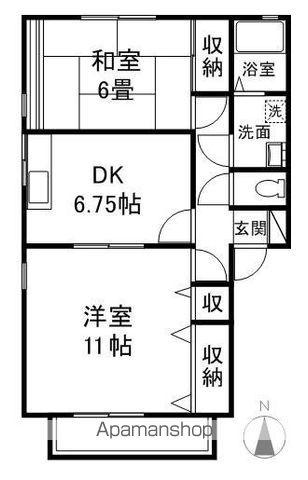 ドルチェカーザB棟(2DK/2階)の間取り写真