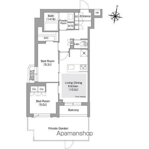 コンフォリア・リヴ東中野(2LDK/B1階)の間取り写真