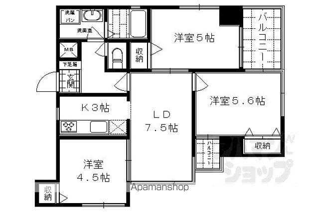 シンフォニー四条河原町(3LDK/3階)の間取り写真