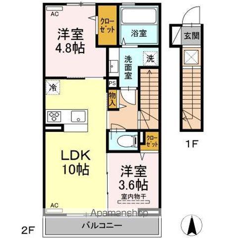 アテリア弐番館(2LDK/2階)の間取り写真