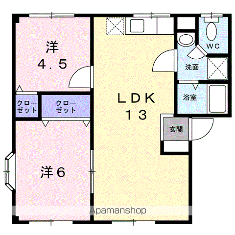 エスペラント山川(2LDK/2階)の間取り写真
