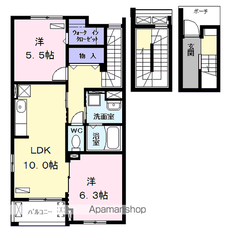 アザレアA(2LDK/3階)の間取り写真