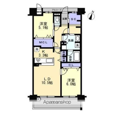 アルファスマート高松駅西Ⅱ(2LDK/2階)の間取り写真