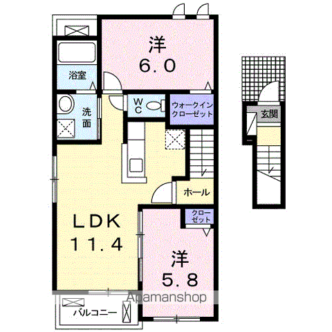 プロヴァンスⅡA(2LDK/2階)の間取り写真
