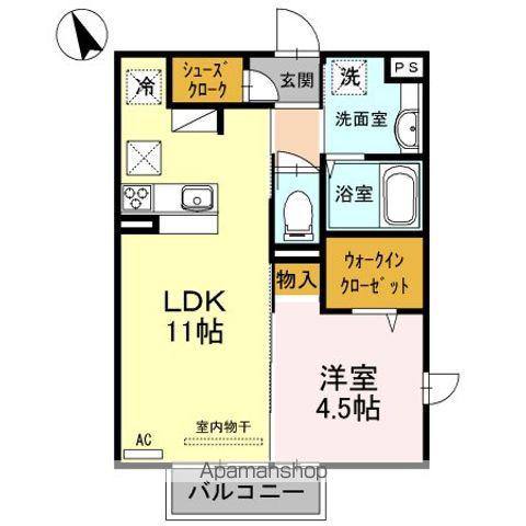 オリーヴァ東櫛原B棟(1LDK/1階)の間取り写真