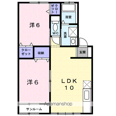 サン・ドミールB(2DK/1階)の間取り写真