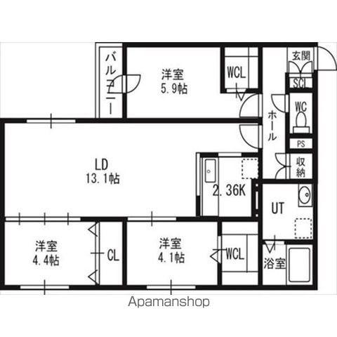 アルファスクエア北12西3(2LDK/5階)の間取り写真